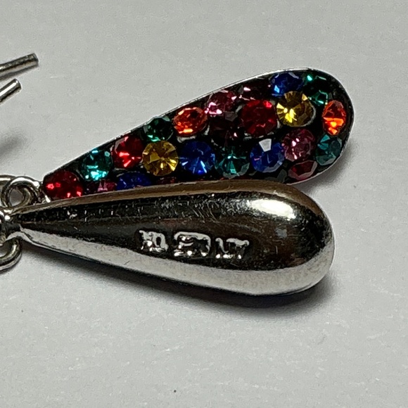 Sterling Silver Multi Colored Dangle Earrings. 1.25 inches long - Picture 3 of 4